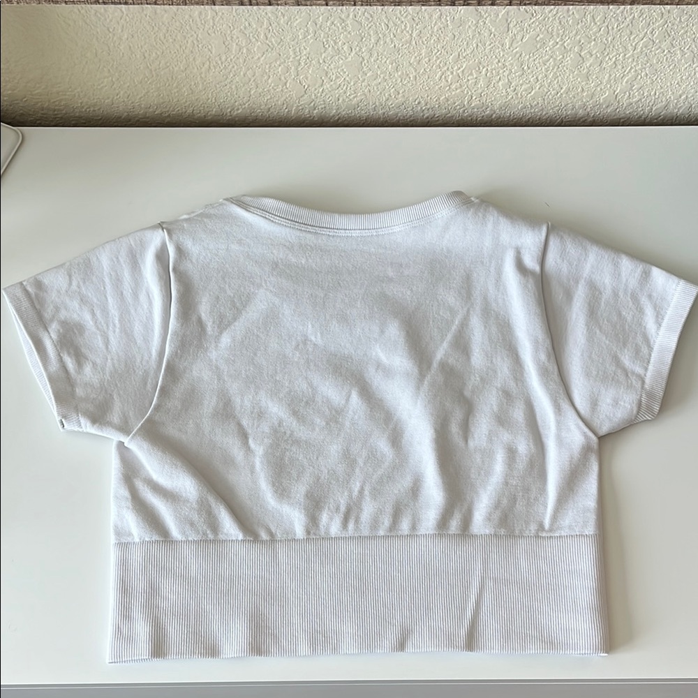 Aerie White Cotton Stretchy Short Sleeve Cropped Top Sz Small - Picture 3 of 5